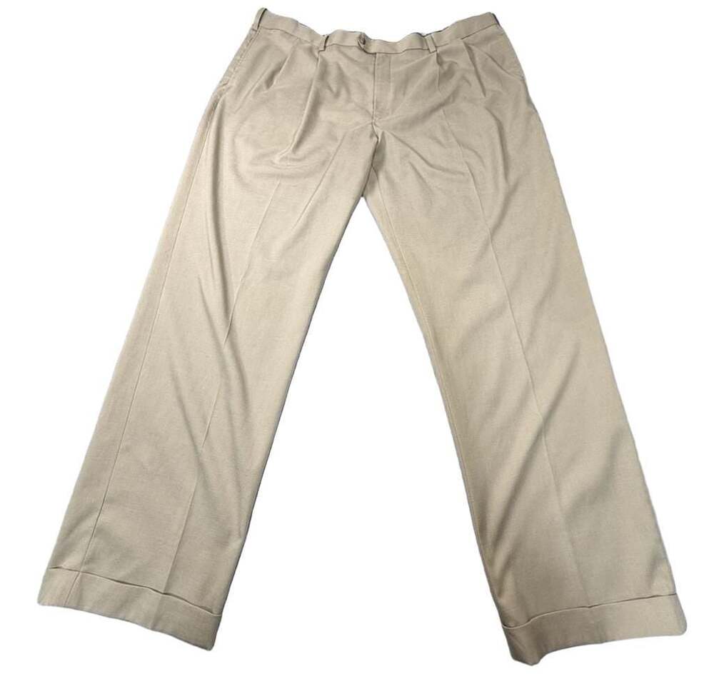 Savane Mens Khaki Tan Pleated Cuffed Business Casual Dress Pants